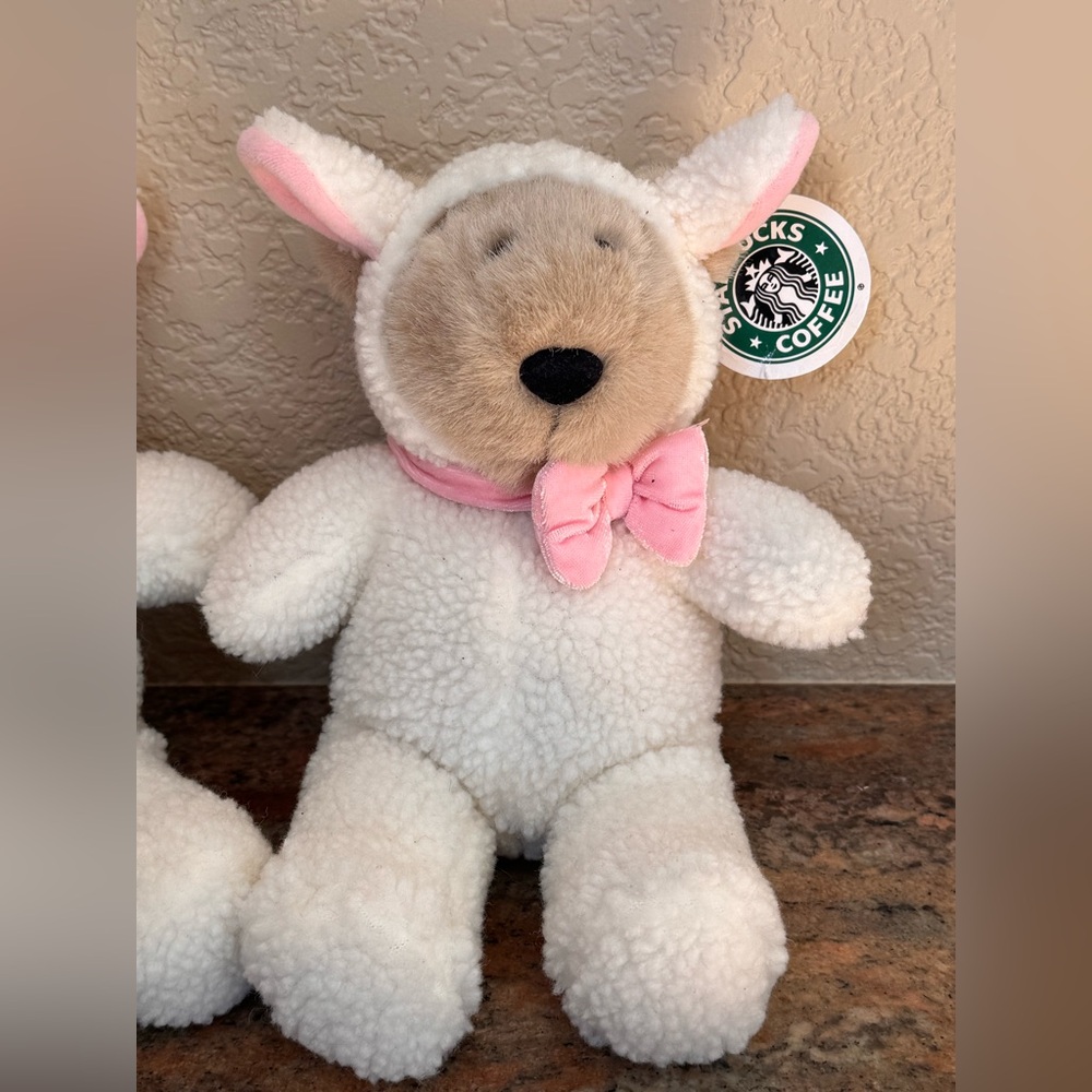 Starbucks Plush Bear in White and Pink, 2 Available, sold individually. $18/ea